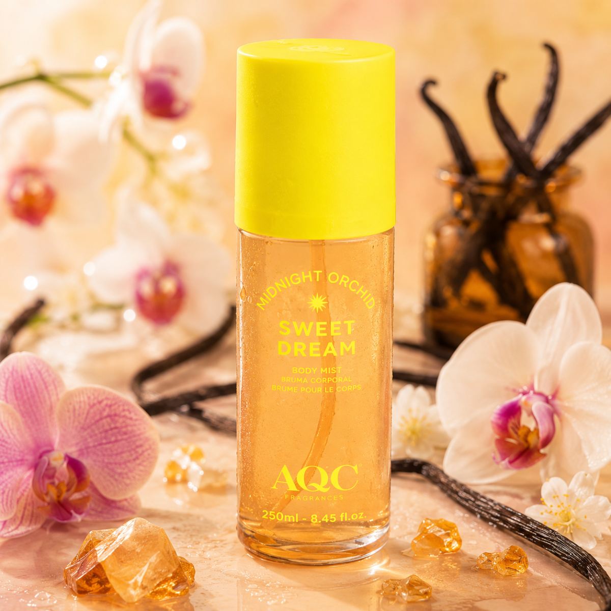 AQC MIDNIGHT ORCHID SWEET DREAM BODY MIST - Spray Corpo Profumato all' Ambra Nera & Legno di Vaniglia 250ml - Liquidò