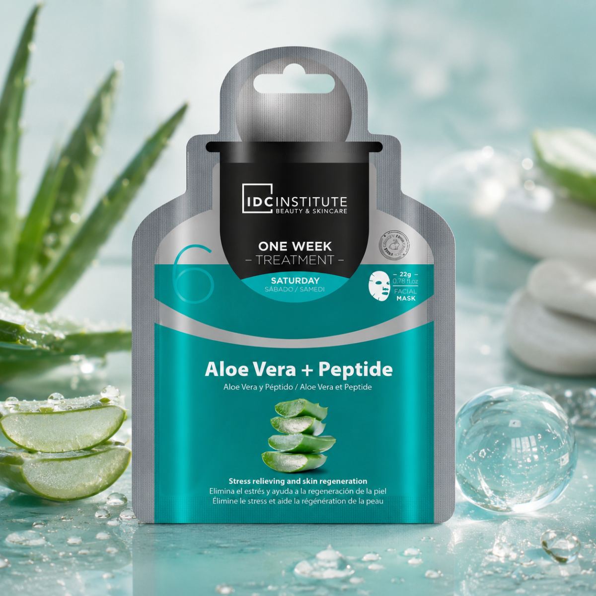 IDC - One Week Treatment | MASCHERA VISO IN CARTA ALL'ALOE VERA E PEPTIDI - Aiuta a rigenerare la pelle e a ridurre lo stress - Liquidò