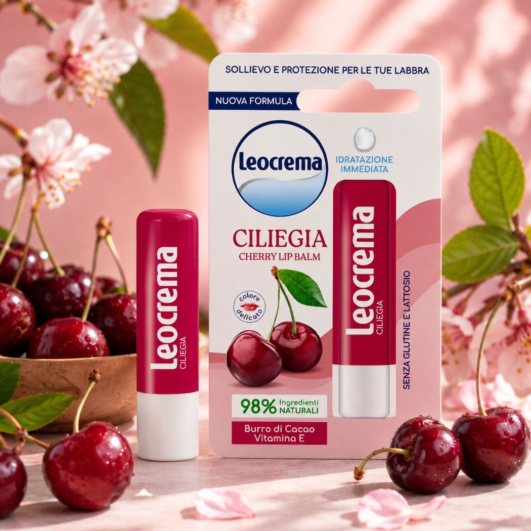 LEOCREMA LIP BALM CILIEGIA - Con Vitamina E e Estratto Di Ciliegia 5,5 ml