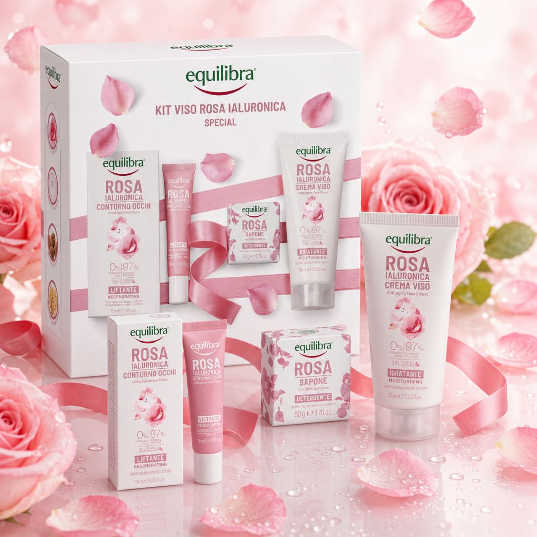EQUILIBRA KIT ROSA - Rosa Ialuronica Special Contorno Occhi Liftante 15 ml + Sapone 100% Vegetale 50 g + Crema Viso Idratante - Liquidò