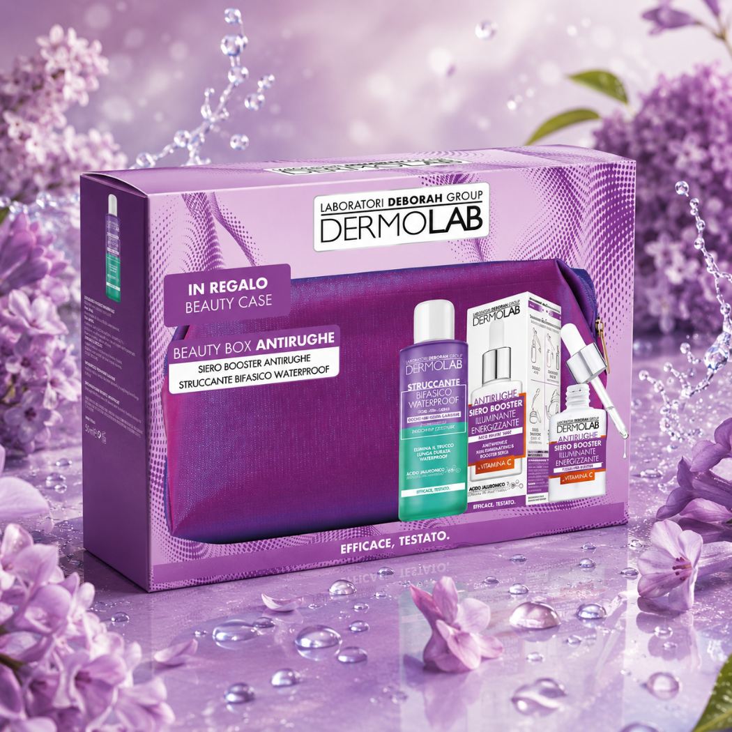 DERMOLAB BEAUTY BOX ANTIRUGHE | Siero Booster Illuminante + Struccante Bifasico Waterproof + Beauty Case in Regalo - Liquidò