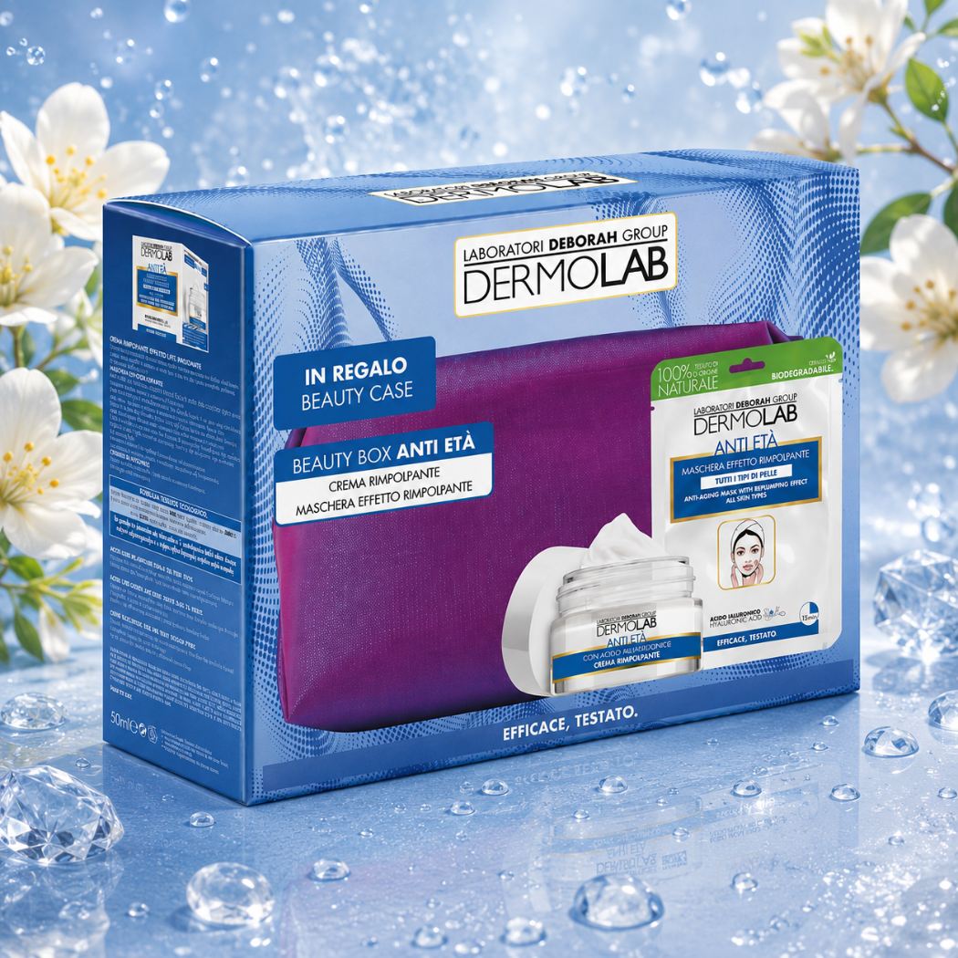 DERMOLAB BEAUTY BOX ANTI ETÀ | Crema Viso Rimpolpante + Maschera Effetto Rimpolpante + Beauty Case in Regalo - Liquidò
