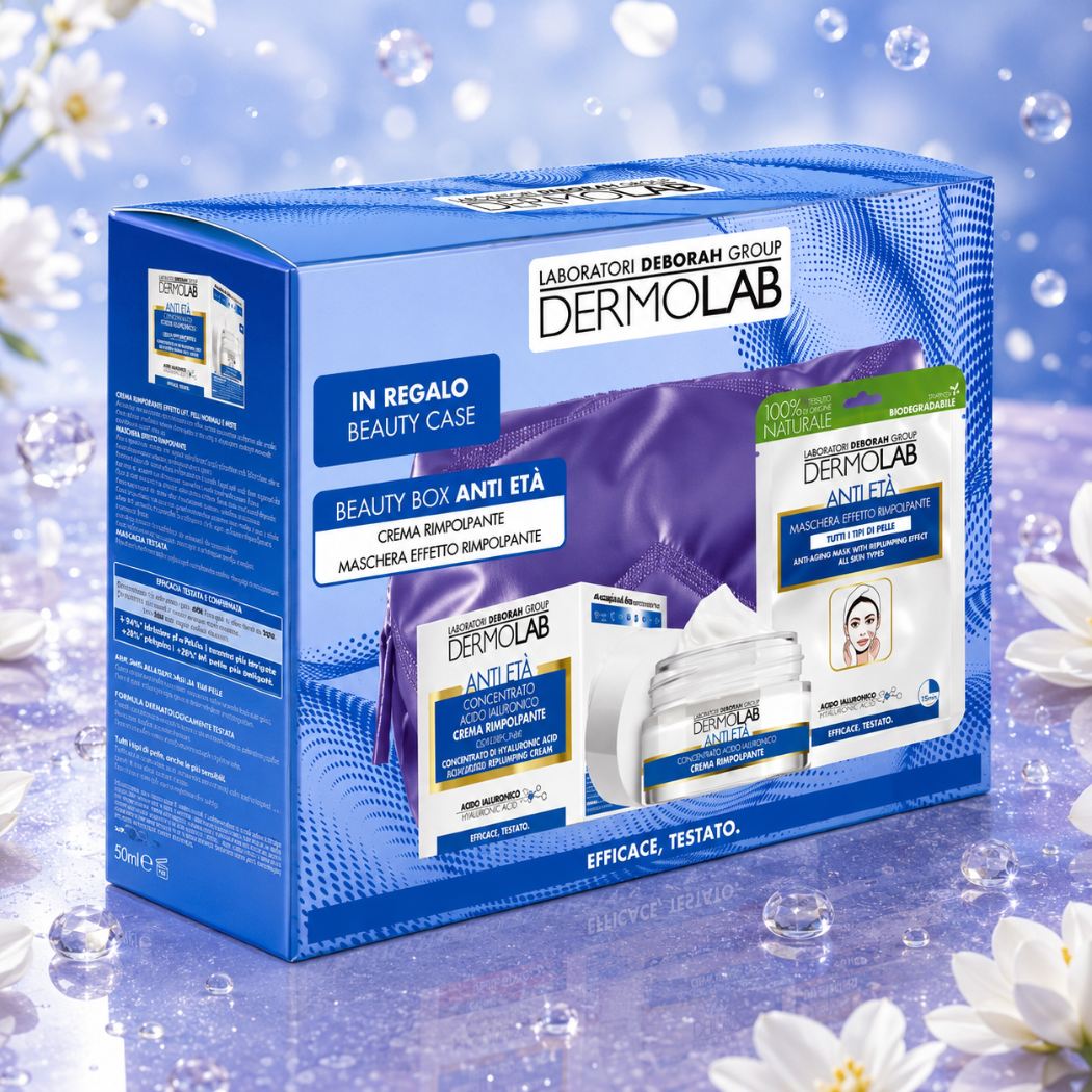 DERMOLAB BEAUTY BOX ANTI ETÀ | Crema Viso Rimpolpante + Maschera Effetto Rimpolpante + Beauty Case in Regalo - Liquidò