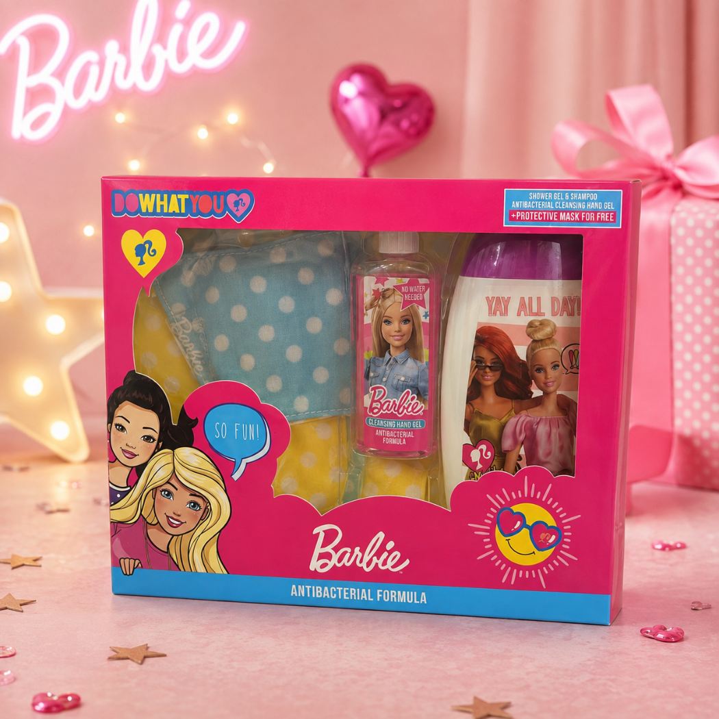 BARBIE DO WHAT YOU CONFEZIONE - Shampoo & Shower Gel 250 ml + Gel Igienizzante Mani 58 ml + Mascherina In tessuto riutilizzabile