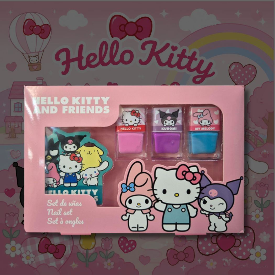 HELLO KITTY AND FRIENDS KIT NAILS -  3 Smalti colorati + 1 Lima per unghie decorata