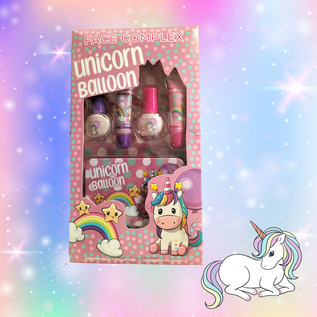 FACE COMPLEX UNICORNO BALLOON - Confezione regalo da bambini con 2 smalti e 2 lip gloss e una custodia
