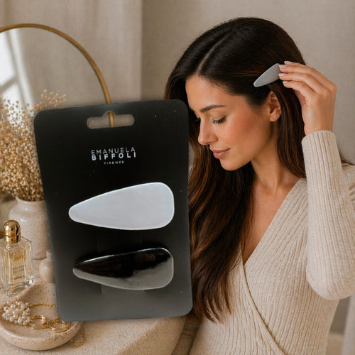 EMANUELA BIFFOLI SET 2 FERMAGLI SOFT TOUCH - Grigio Chiaro e Nero