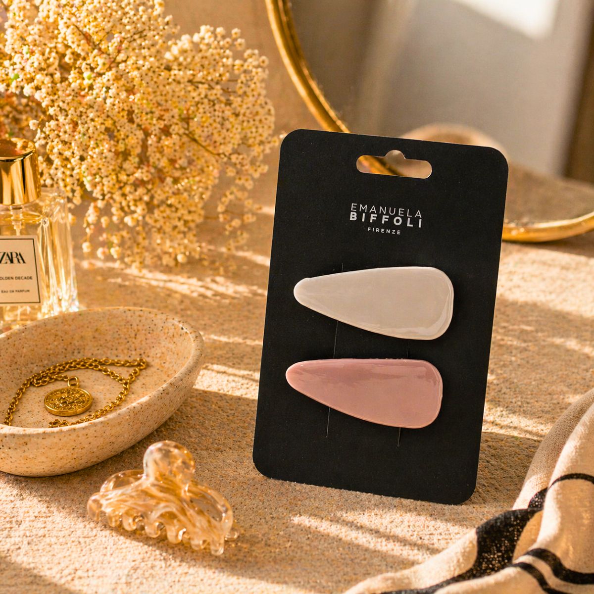 EMANUELA BIFFOLI SET 2 FERMAGLI SOFT TOUCH - Rosa e Bianco