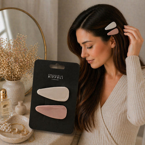 EMANUELA BIFFOLI SET 2 FERMAGLI SOFT TOUCH - Rosa e Bianco