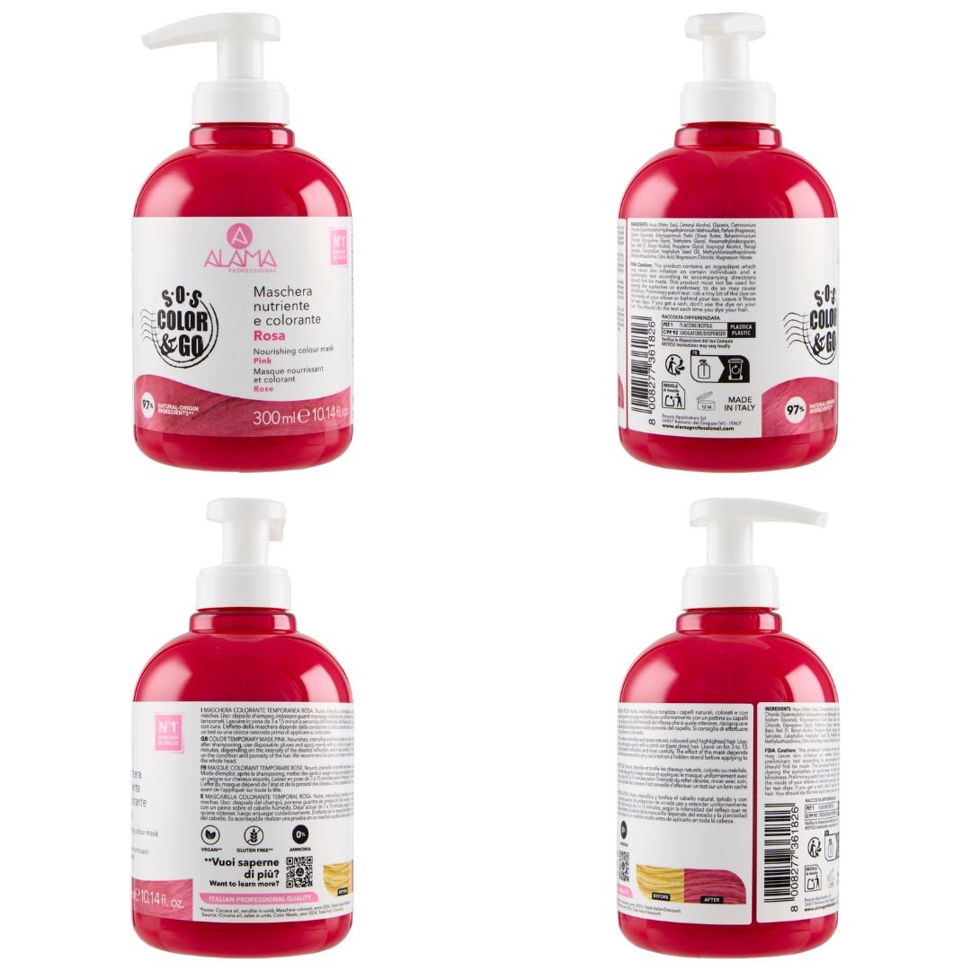 ALAMA SOS COLOR & GO Vegan - Maschera Nutriente e Colorante Rosa 300ml - Liquidò