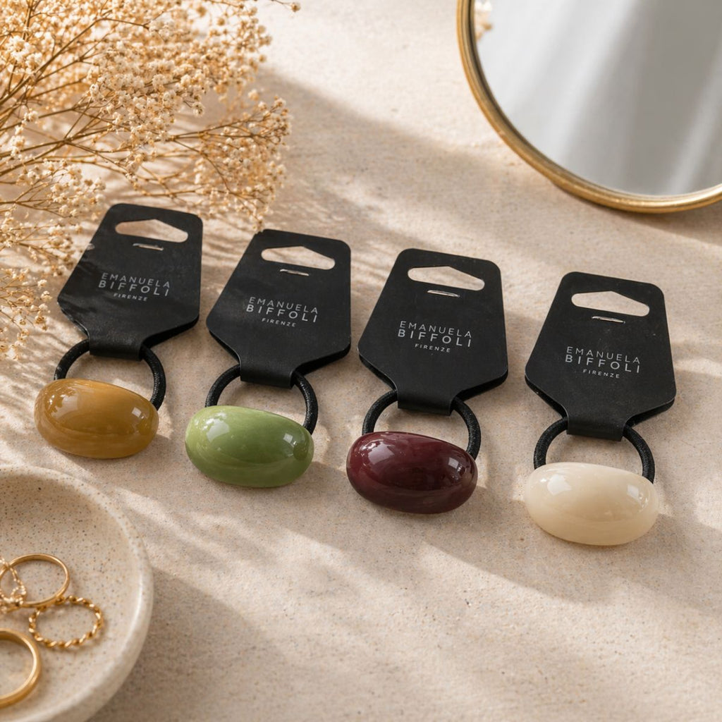 EMANUELA BIFFOLI FIRENZE ELASTICO PER CAPELLI - Dettaglio Resina Effetto Lucido