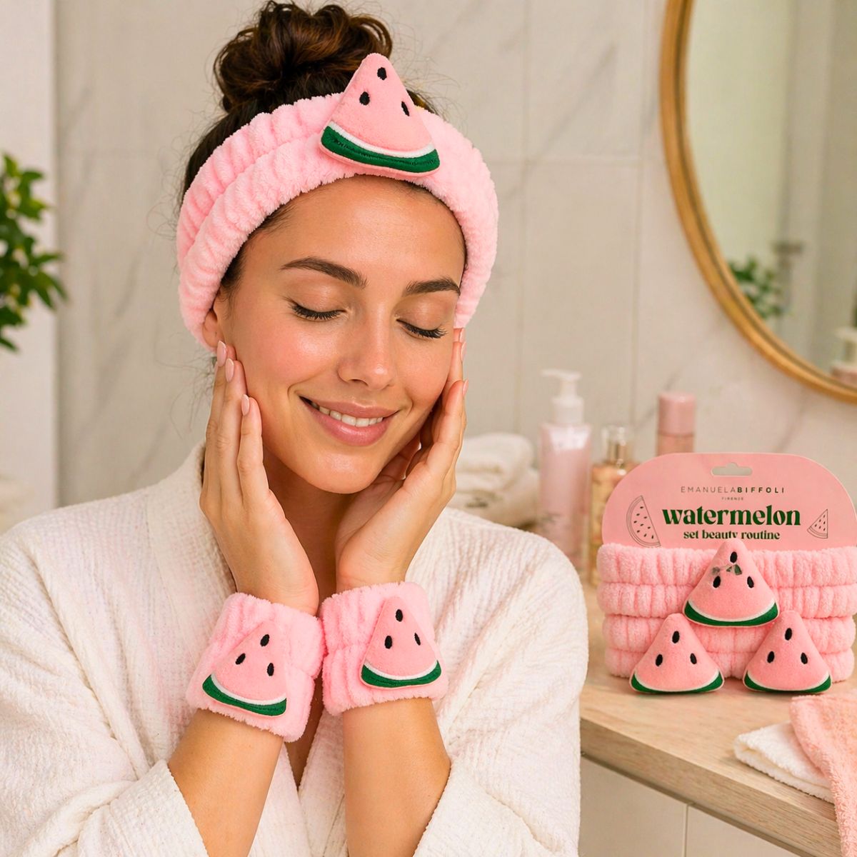EMANUELA BIFFOLI SET BEAUTY ROUTINE WATERMELON - Fascia Capelli + Polsini Skincare - Liquidò