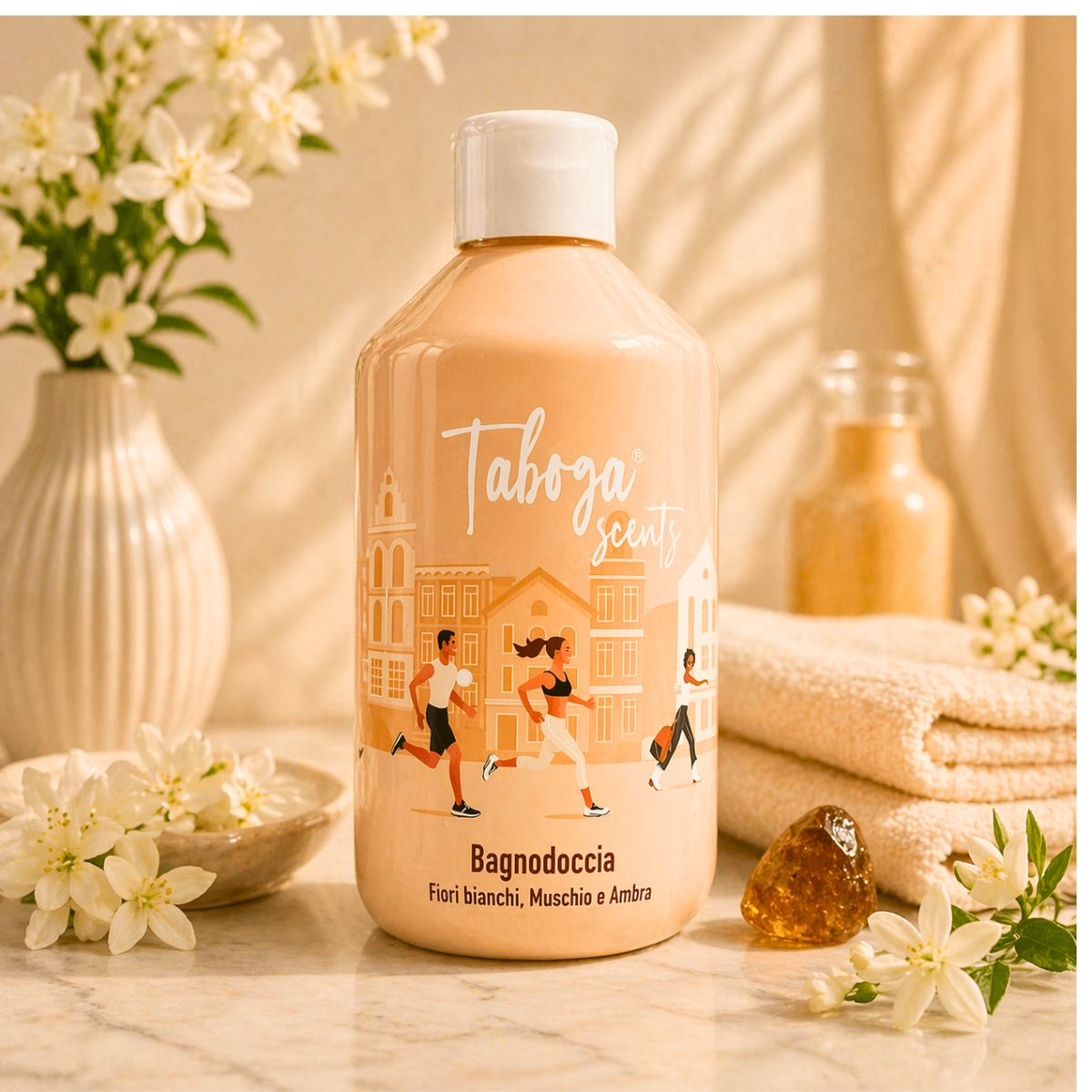 TABOGA SCENTS BAGNODOCCIA – Fiori Bianchi, Muschio e Ambra 500ml