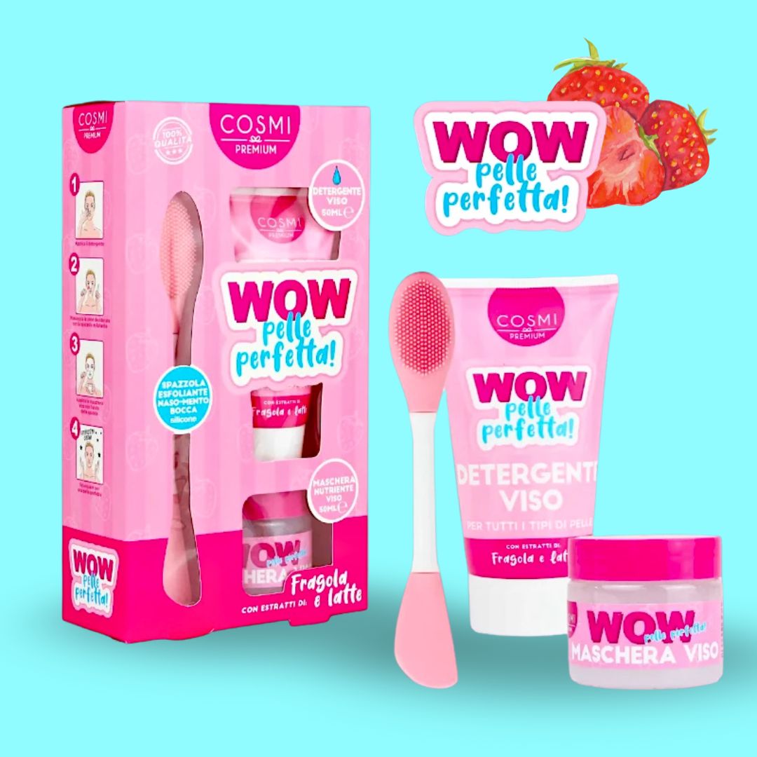 WOW PELLE PERFETTA FARGOLA E LATTE | Kit Trattamento Viso: Detergente Esfoliante & Maschera Purificante + Spazzola Silicone