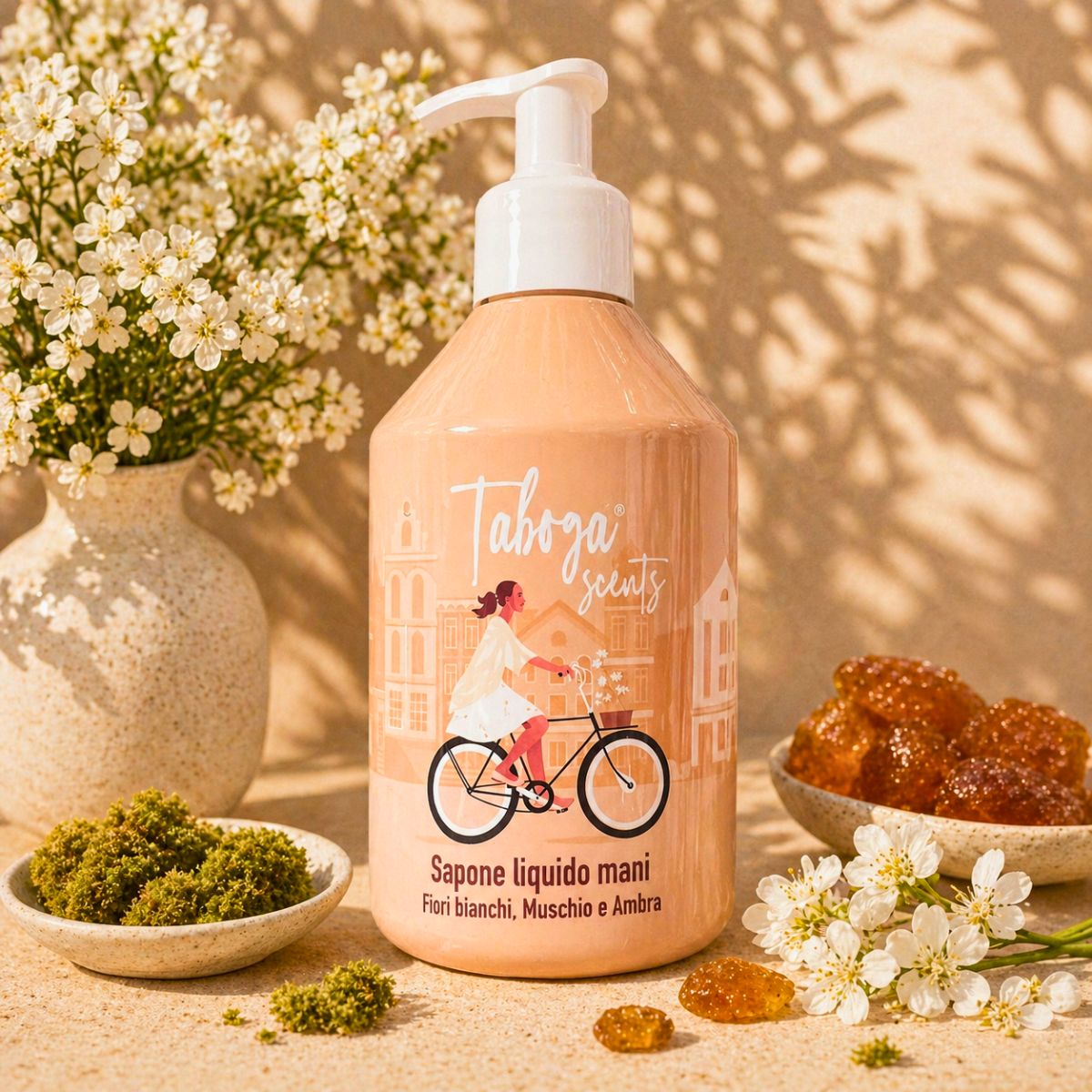 TABOGA SCENTS SAPONE LIQUIDO MANI – Fiori Bianchi, Muschio e Ambra 280ml