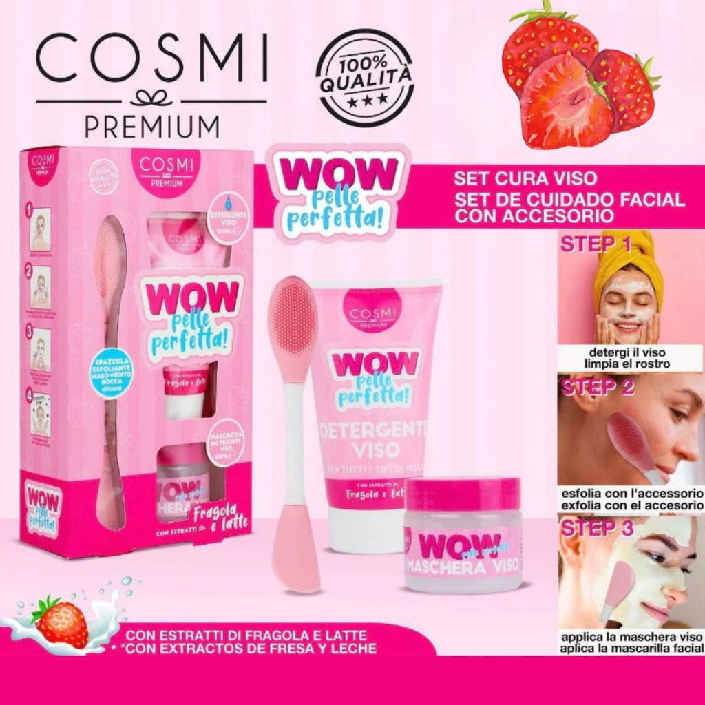 WOW PELLE PERFETTA FARGOLA E LATTE | Kit Trattamento Viso: Detergente Esfoliante & Maschera Purificante + Spazzola Silicone