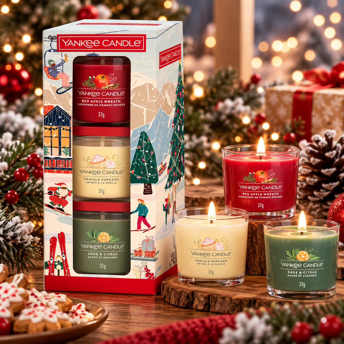 YANKEE CANDLE CHRISTMAS CLASSIC GIFT SET - 3 Candele Mini da 37 g