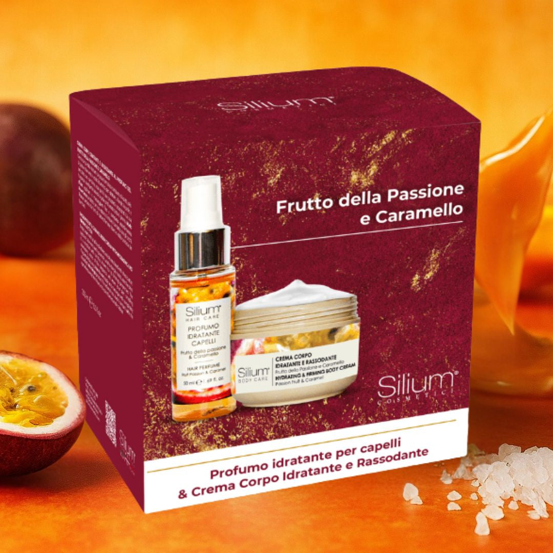 SILIUM COFANETTO FRUTTO DELLA PASSIONE & CARAMELLO | Crema Corpo 250ml + Profumo Capelli 50ml