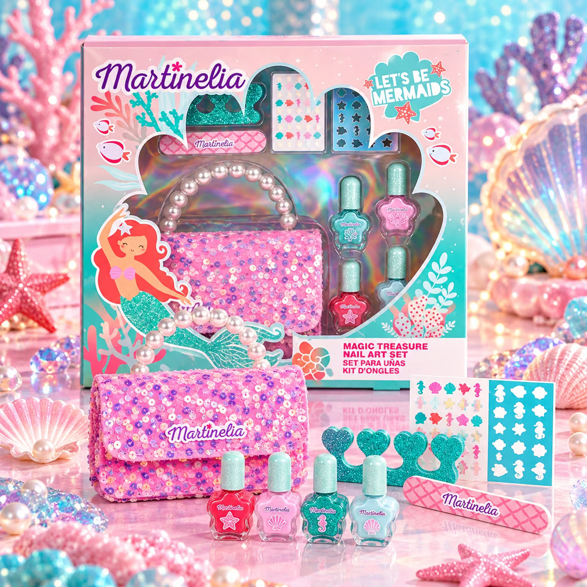 MARTINELIA LET'S BE MERMAIDS MAGIC TREASURE NAIL ART SET - Kit Smalti Bambina con Pochette e Accessori