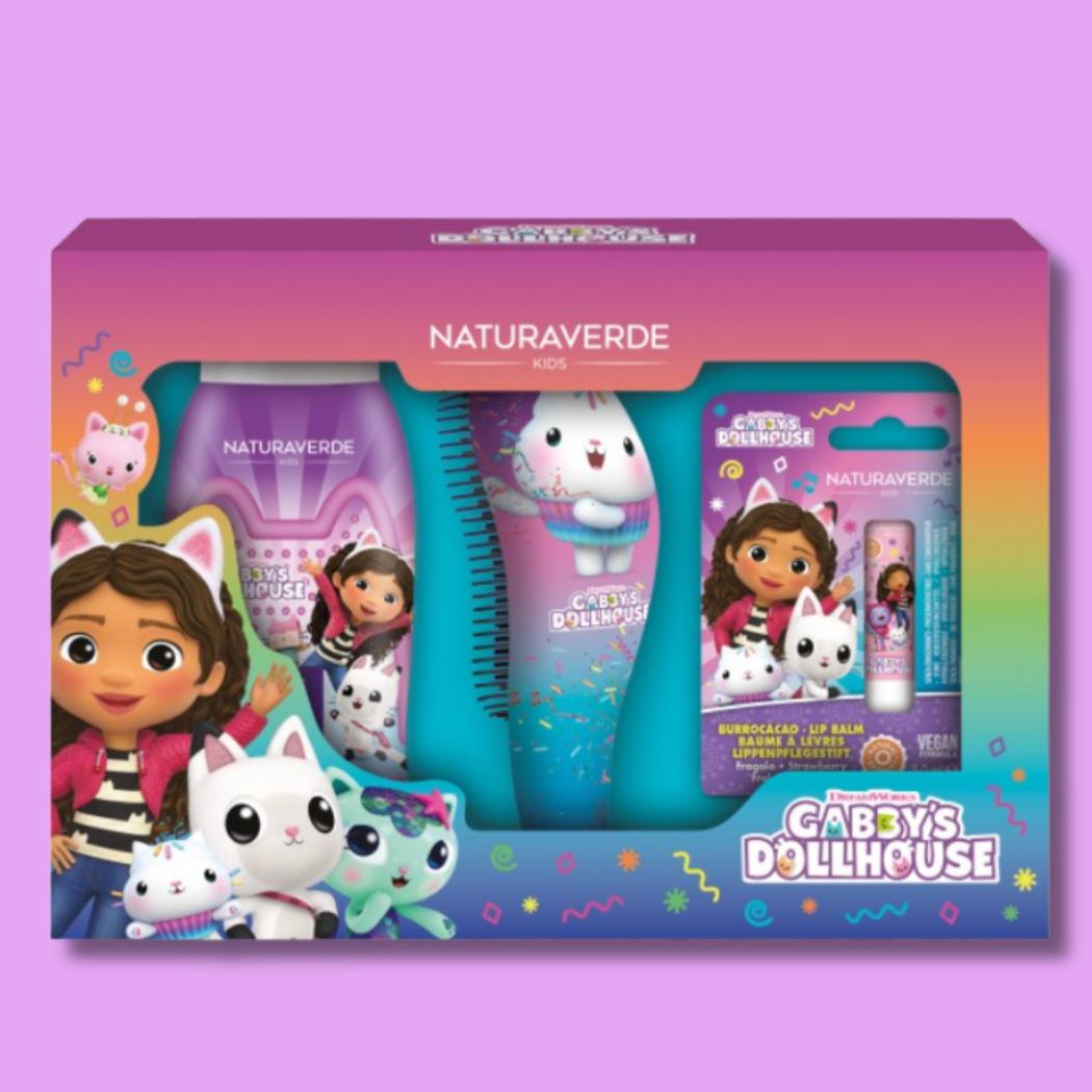 GABBY'S DOLLHOUSE CONFEZIONE - Bagnoschiuma 250ml + Balsamo Labbra 5ml + Spazzola Districante per Capelli