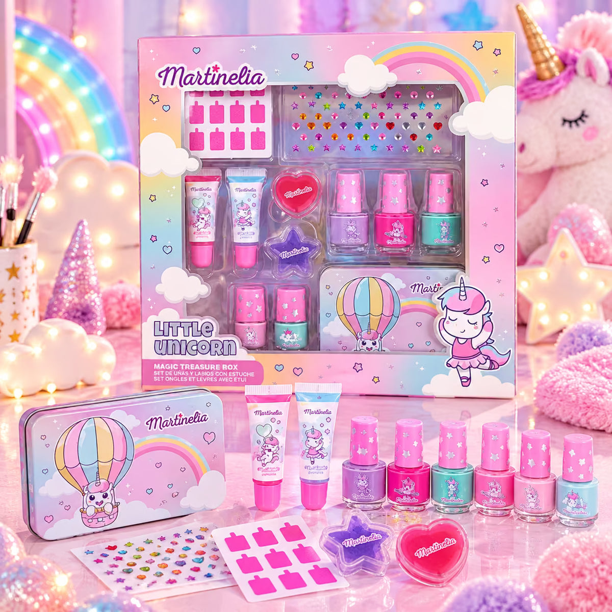 MARTINELIA LITTLE UNICORN MAGIC TREASURE BOX - Cofanetto Trucco Bambina con Smalti, Lip Gloss e Accessori