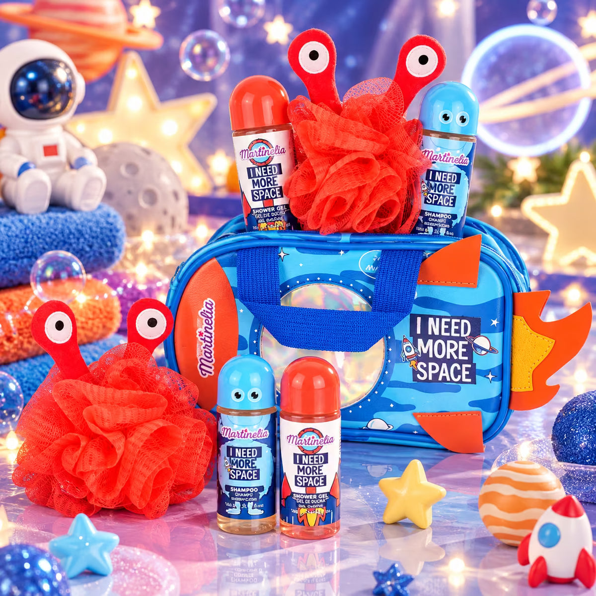 MARTINELIA I NEED MORE SPACE GALACTIC BATH SET - Kit Bagno Bambini con Shampoo, Gel Doccia e Trousse Razzo