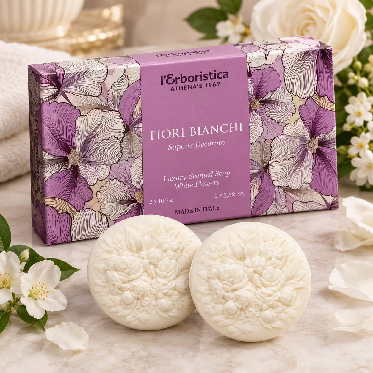 L'ERBORISTICA COFANETTO FIORI BIANCHI SAPONE DECORATO 2 X 100g