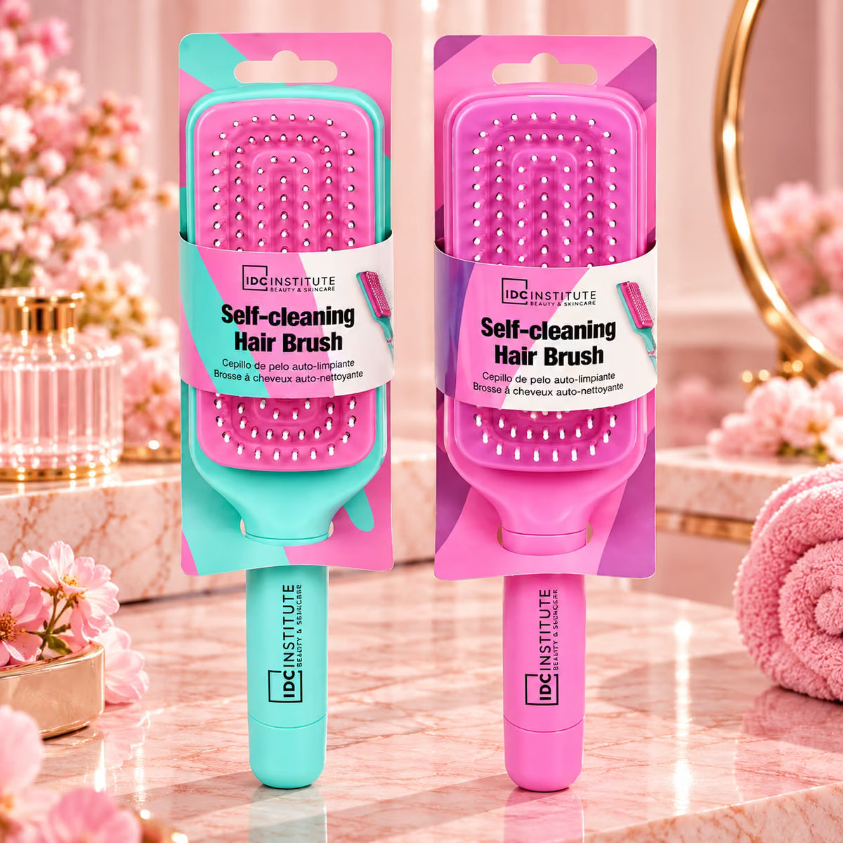 IDC INSTITUTE SELF CLEANSING HAIR BRUSH - Spazzola Autopulente per Capelli Easy Clean 2 Colori