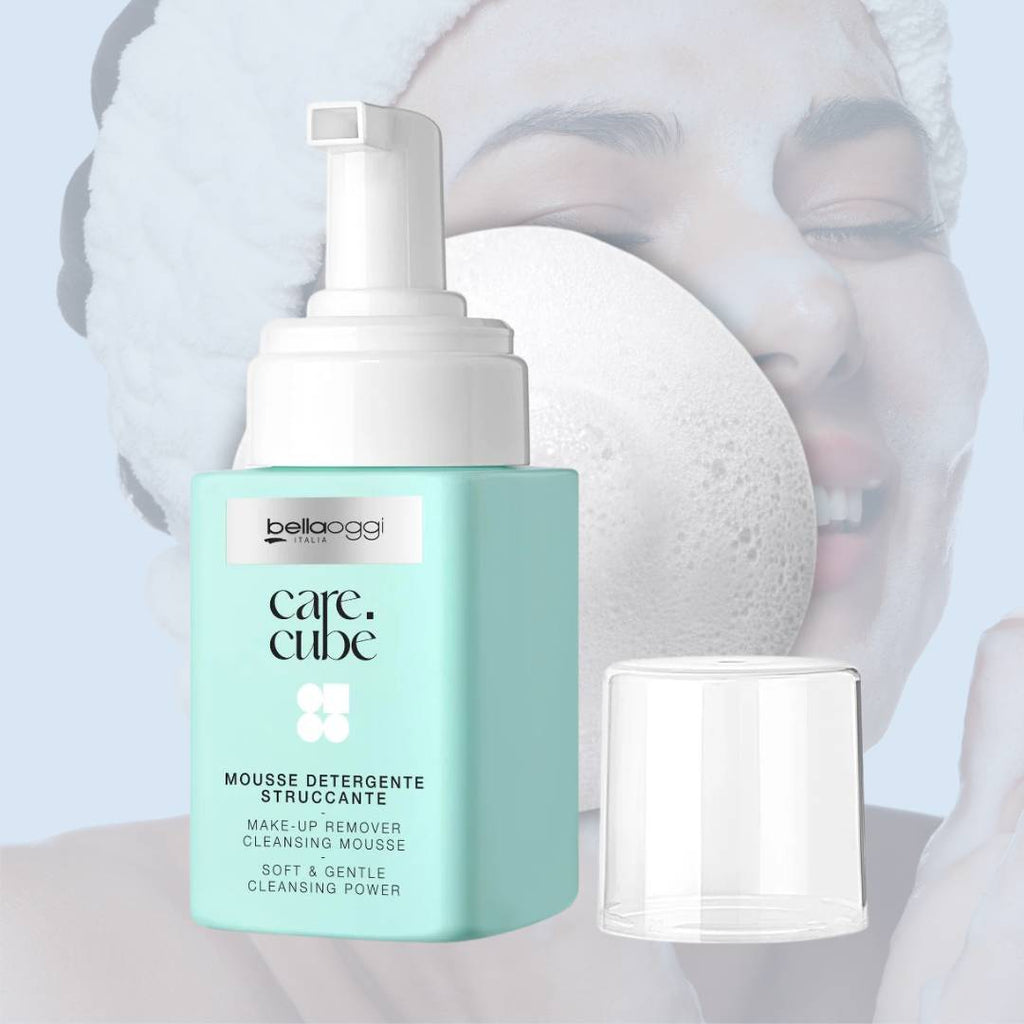Care.Cube | KIT DOUBLE CLEANSING - Una Perfetta detersione: Mousse Detergente & Olio Struccante + Panno Struccante