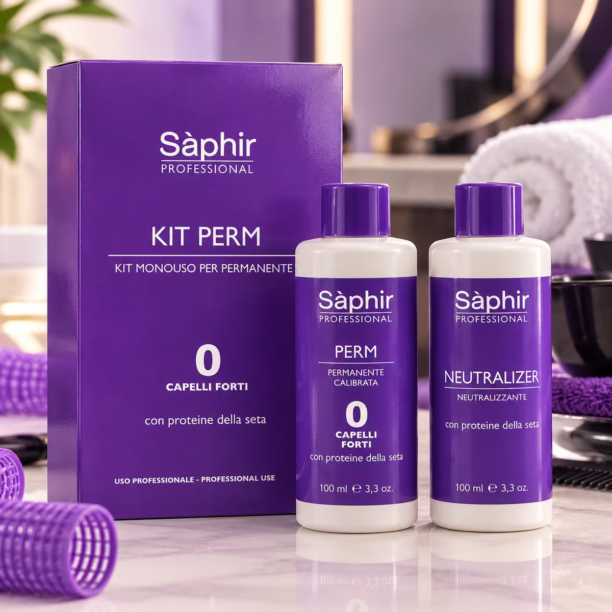 SÁPHIR PROFESSIONAL KIT PERM 0 CAPELLI FORTI - Kit Monouso Permanente per Capelli Forti 100 ml + Neutralizzante 100 ml