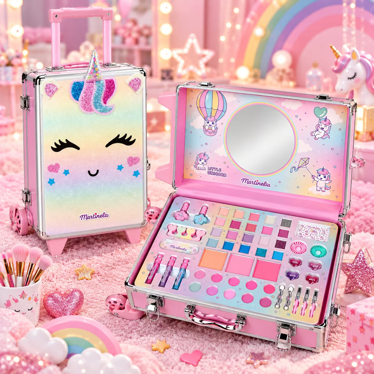 MARTINELIA LITTLE UNICORN MEGA CARRY ON CASE – Trolley Make-Up Bambina con Trucchi e Accessori