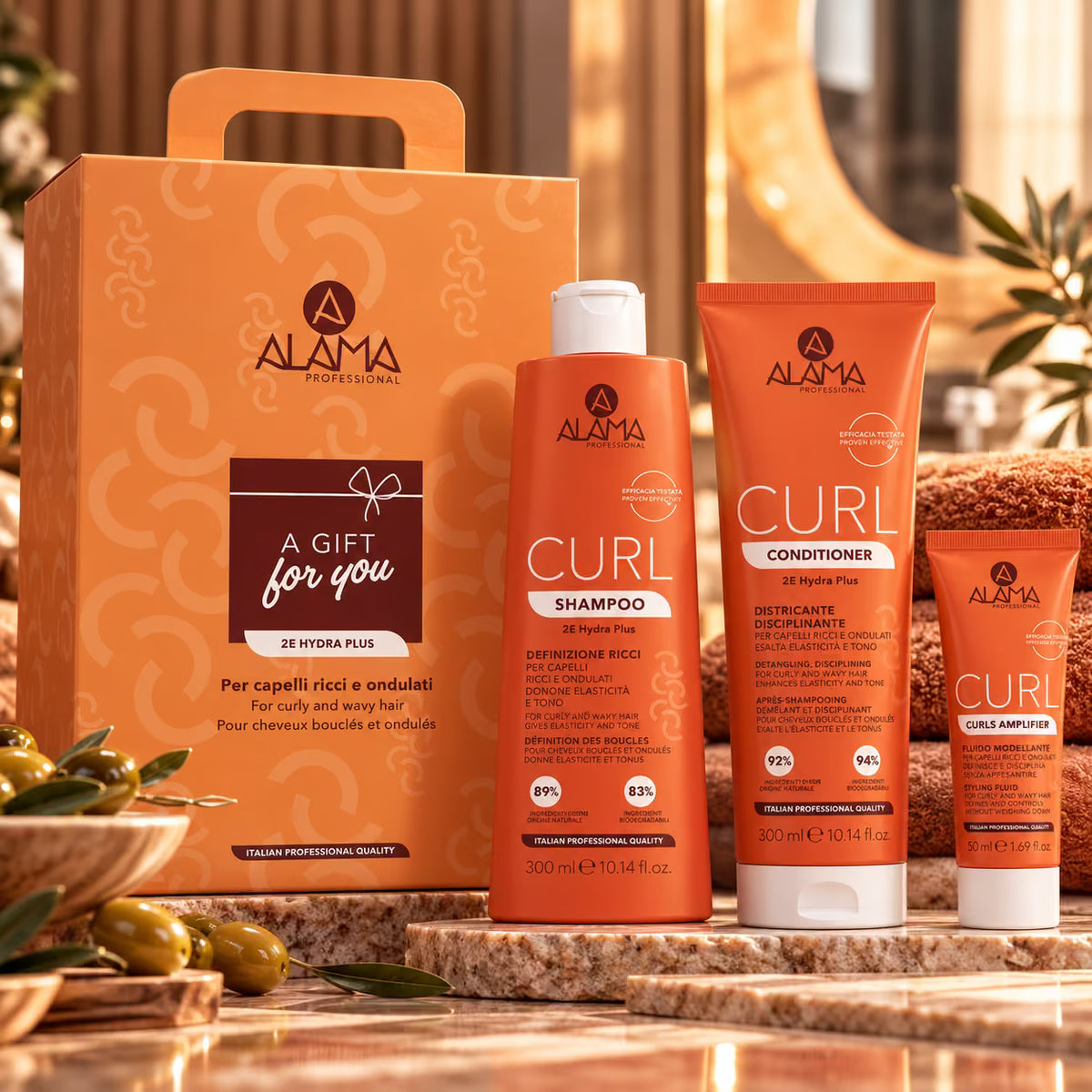 ALAMA PROFESSIONAL COFANETTO CURL - Shampoo 300ml + Conditioner 300ml + Curls Amplifier 50ml