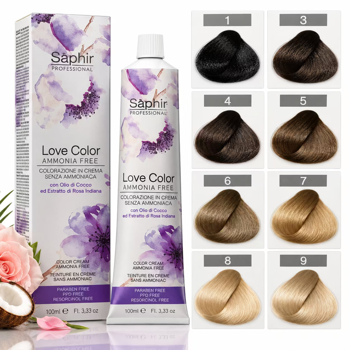 SÁPHIR PROFESSIONAL LOVE COLOR AMMONIA FREE - Colorazione In Crema Senza Ammoniaca 100ml