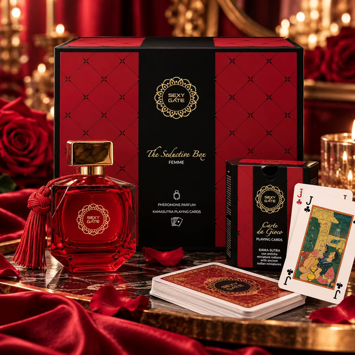 PHEROMONE SEXY GATE AFRODITE THE SEDUCTIVE BOX - Eau de Parfum 100 ml + Kamasutra Playing Cards
