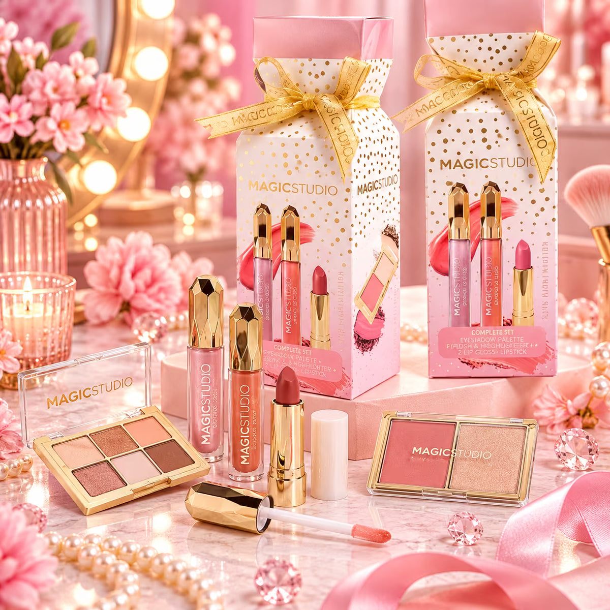 MAGIC STUDIO COMPLETE SET - Eyeshadow Palette 6 x 0.5g + Lip Gloss 2x 4.5ml + Blush 2 x 2.5g + Lipstick 3.5g