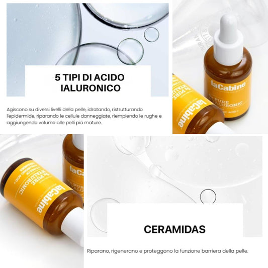 LACABINE SIERO VISO ACIDO IALURONICO PURO 5X + CERAMIDI | Altamente Concentrato - Riempie le Rughe e Idrata la Pelle