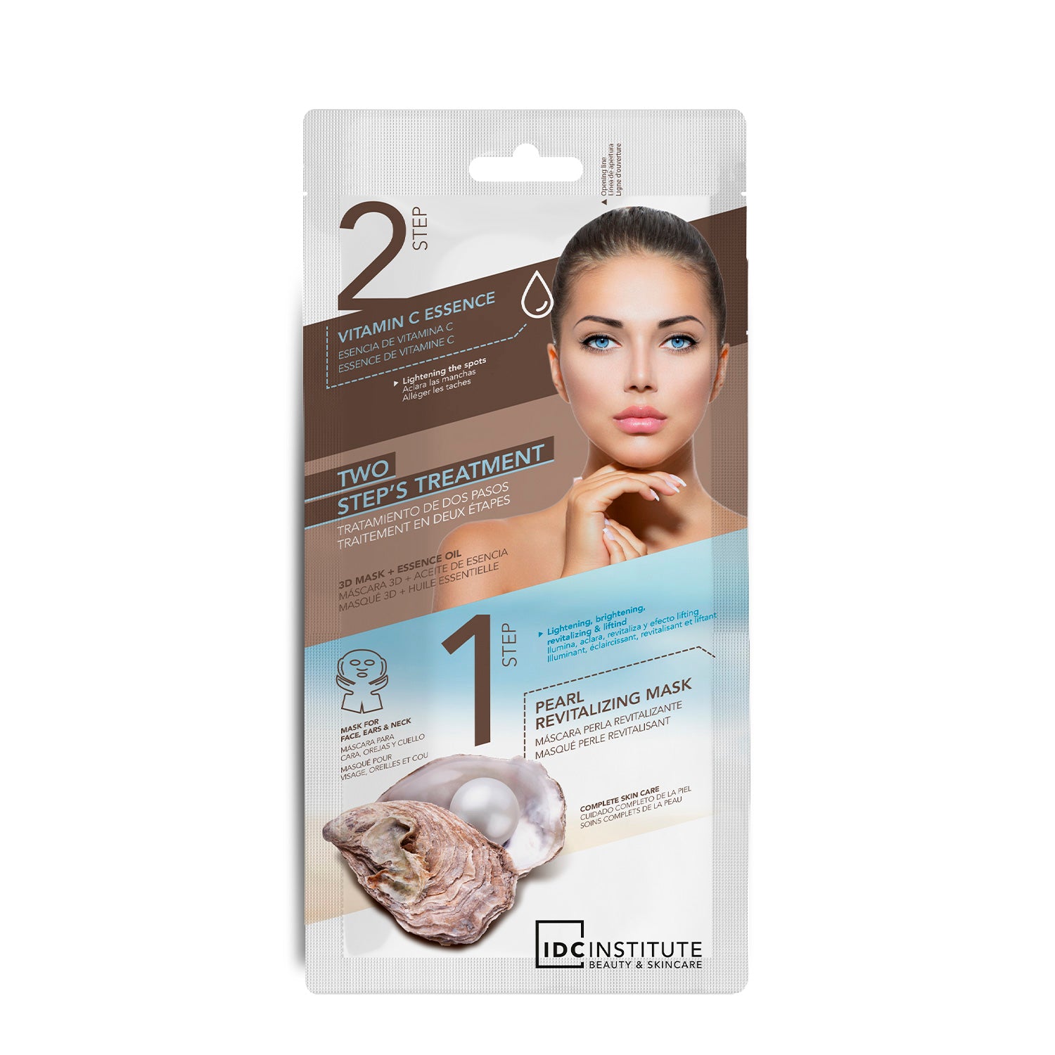 IDC - 2 STEP TREATMENT - RIVITALIZZANTE & ILLUMINANTE | Maschera con estratto di perla rivitalizzante per viso, orecchie e collo + Siero alla vitamina C
