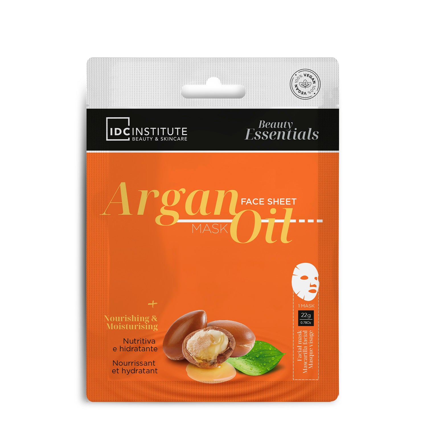 IDC - MASCHERA VISO VEGANA IN CARTA ALL'OLIO DI ARGAN - Nutritiva e Idratante