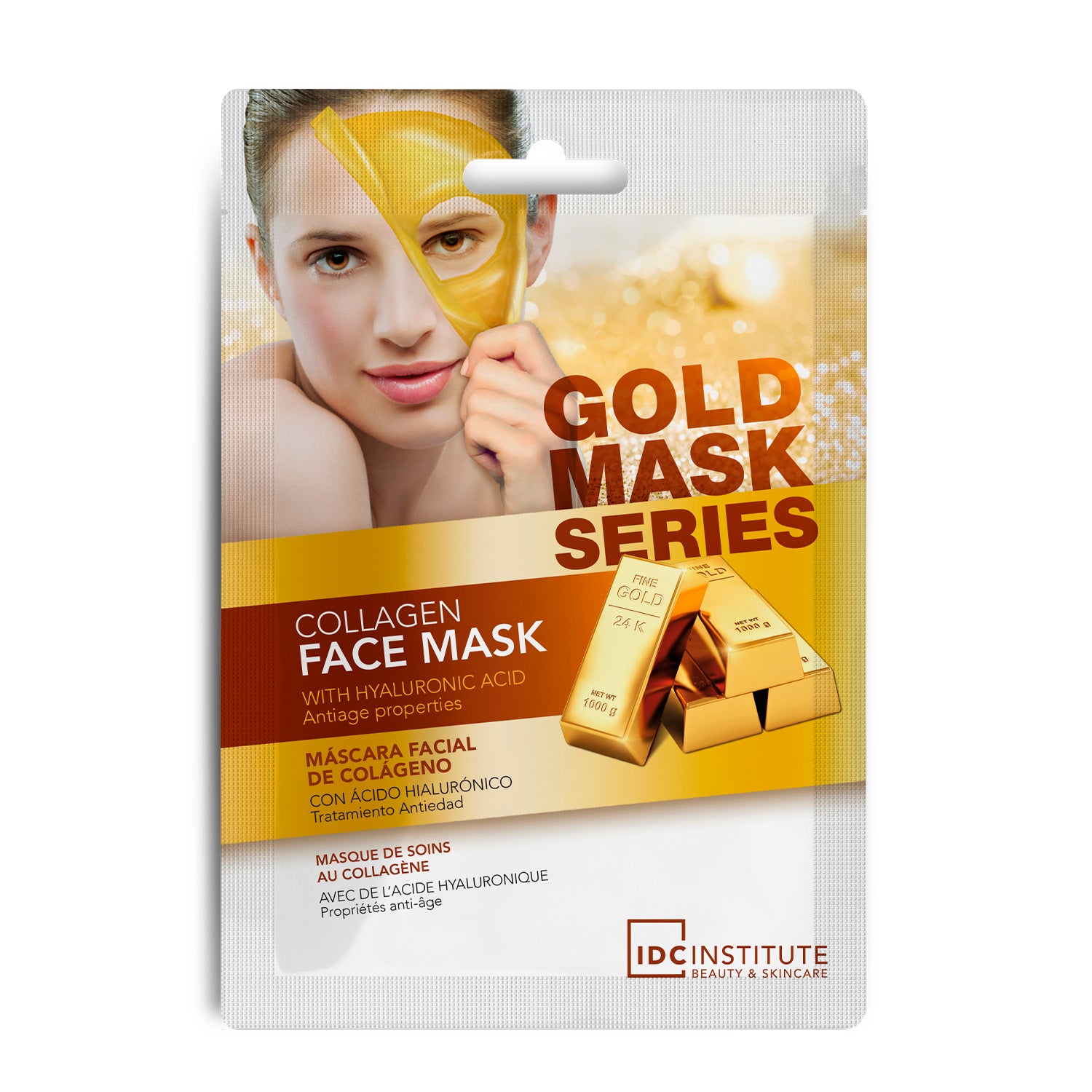IDC - GOLD MASK SERIES - Maschera viso oro al collagene, anti-età | con acido ialuronico, collagene e vitamina C
