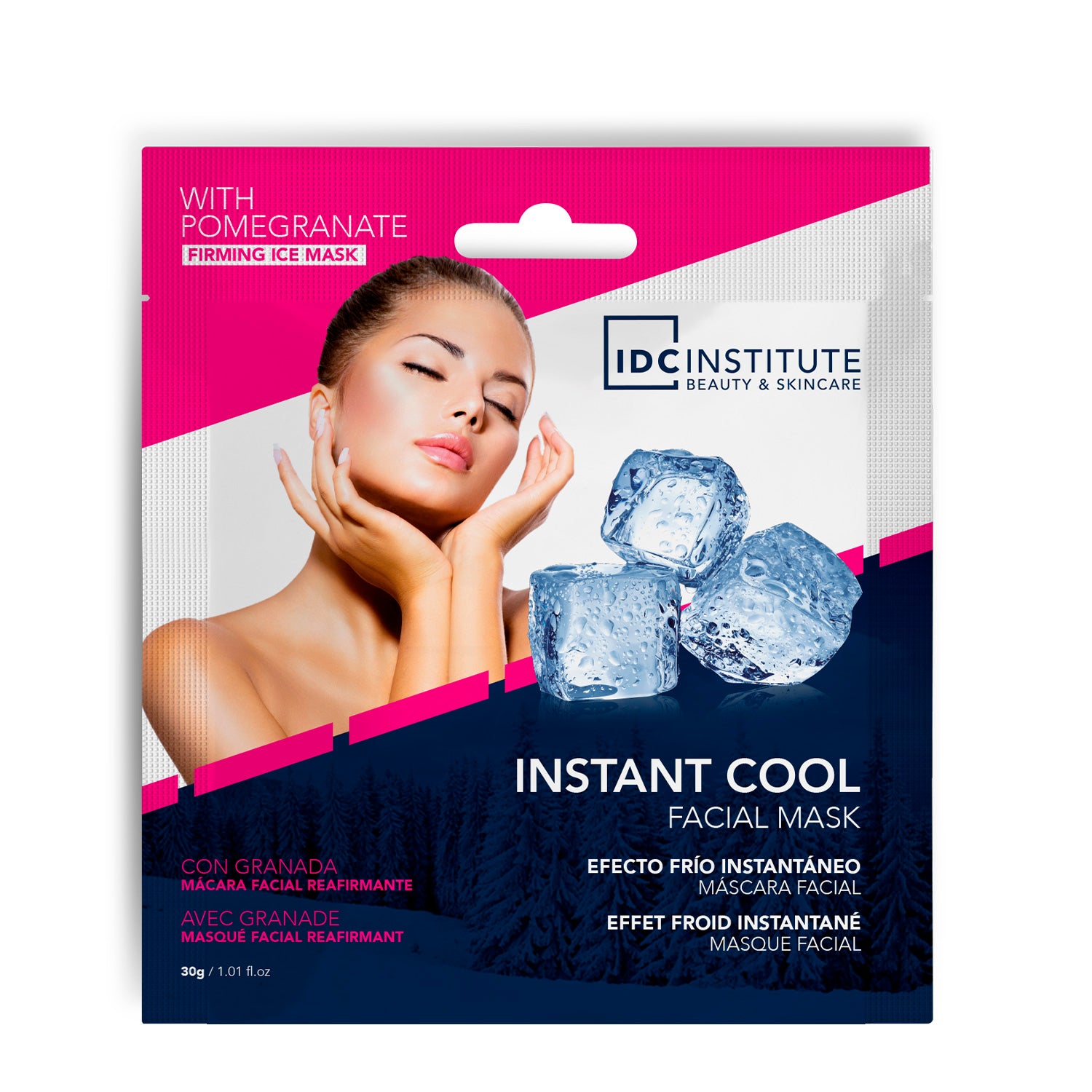 IDC - INSTANT COOL | Maschera viso in carta al Melograno effetto Ghiaccio - Rinfresca, idrata, rassoda e sgonfia la pelle del viso