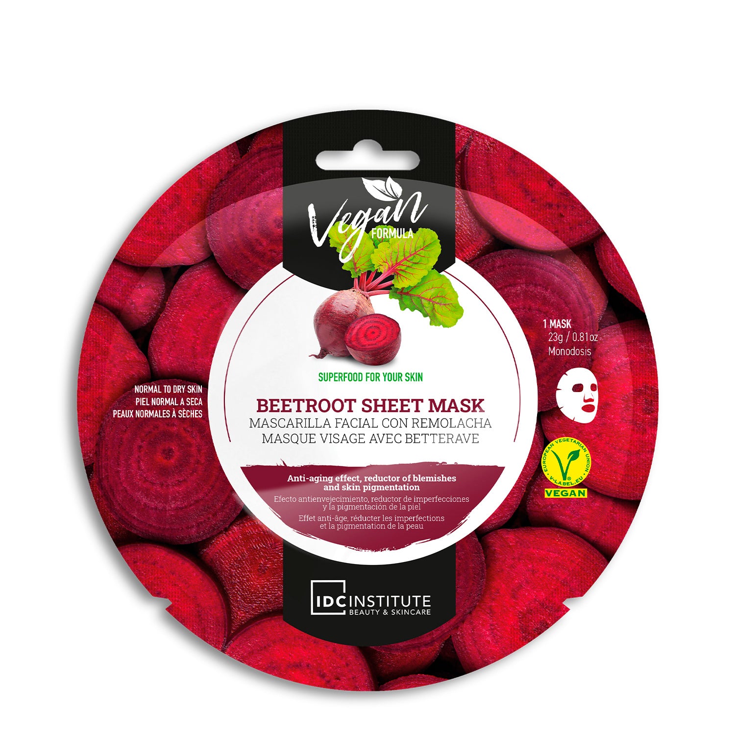 IDC - MASCHERA VISO VEGANA ALLA BARBABIETOLA - Effetto anti-età, riduce le macchie e la pigmentazione cutanea