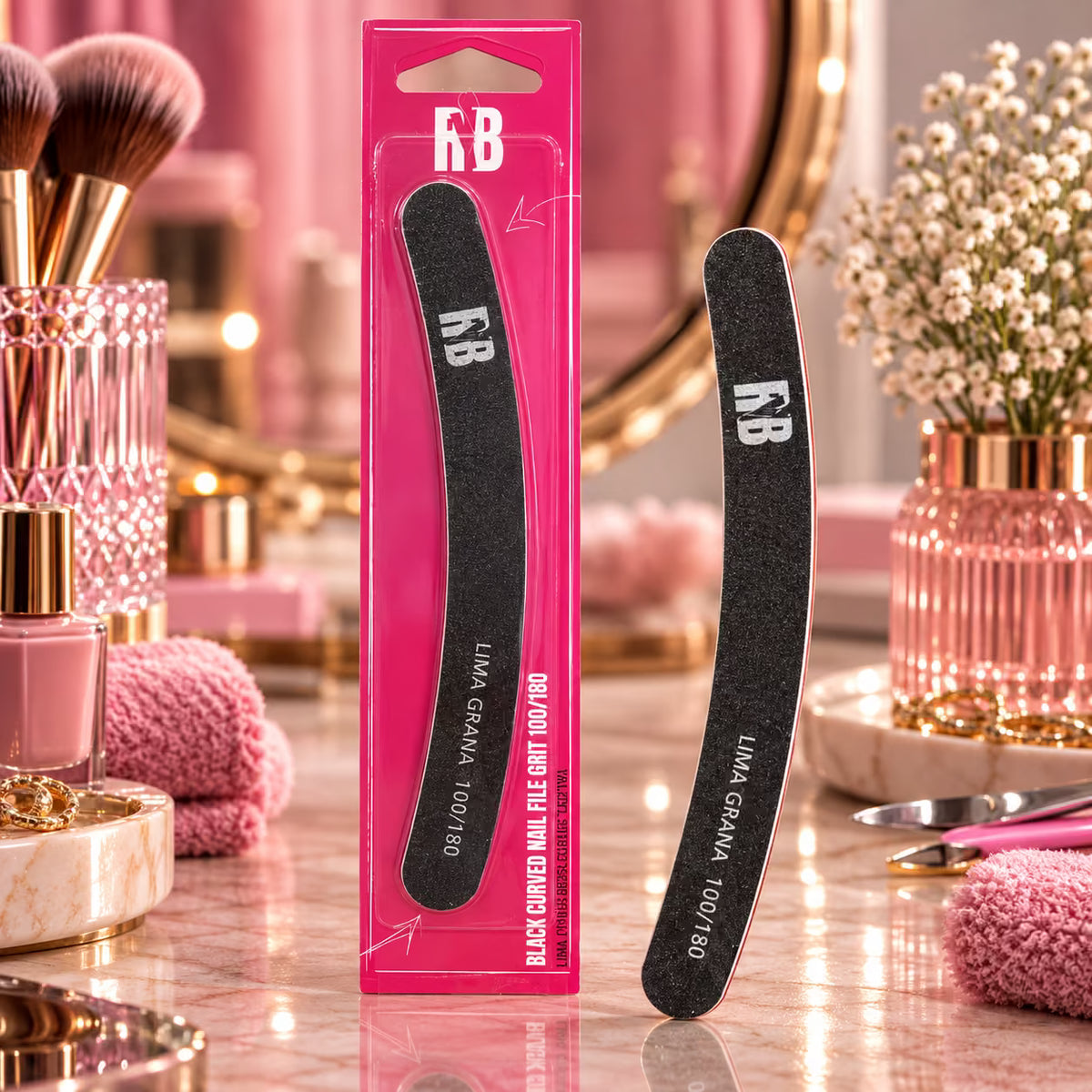 RYBELLA BLACK CURVED NAIL FILE GRIT 100/180 - Lima Curva Nera