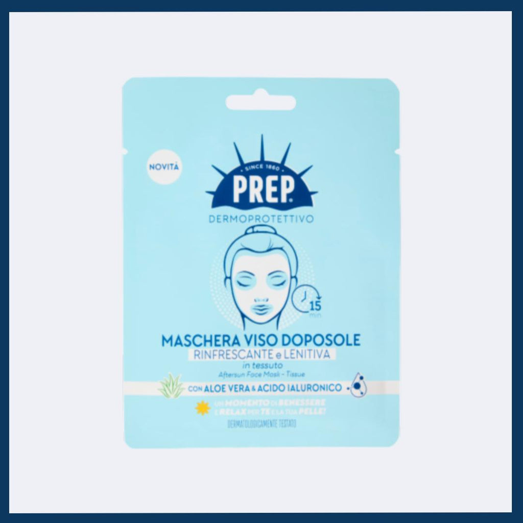MASCHERA VISO TESSUTO DOPOSOLE RINFRESCANTE e LENITIVA - con Aloe Vera e Acido Ialuronico
